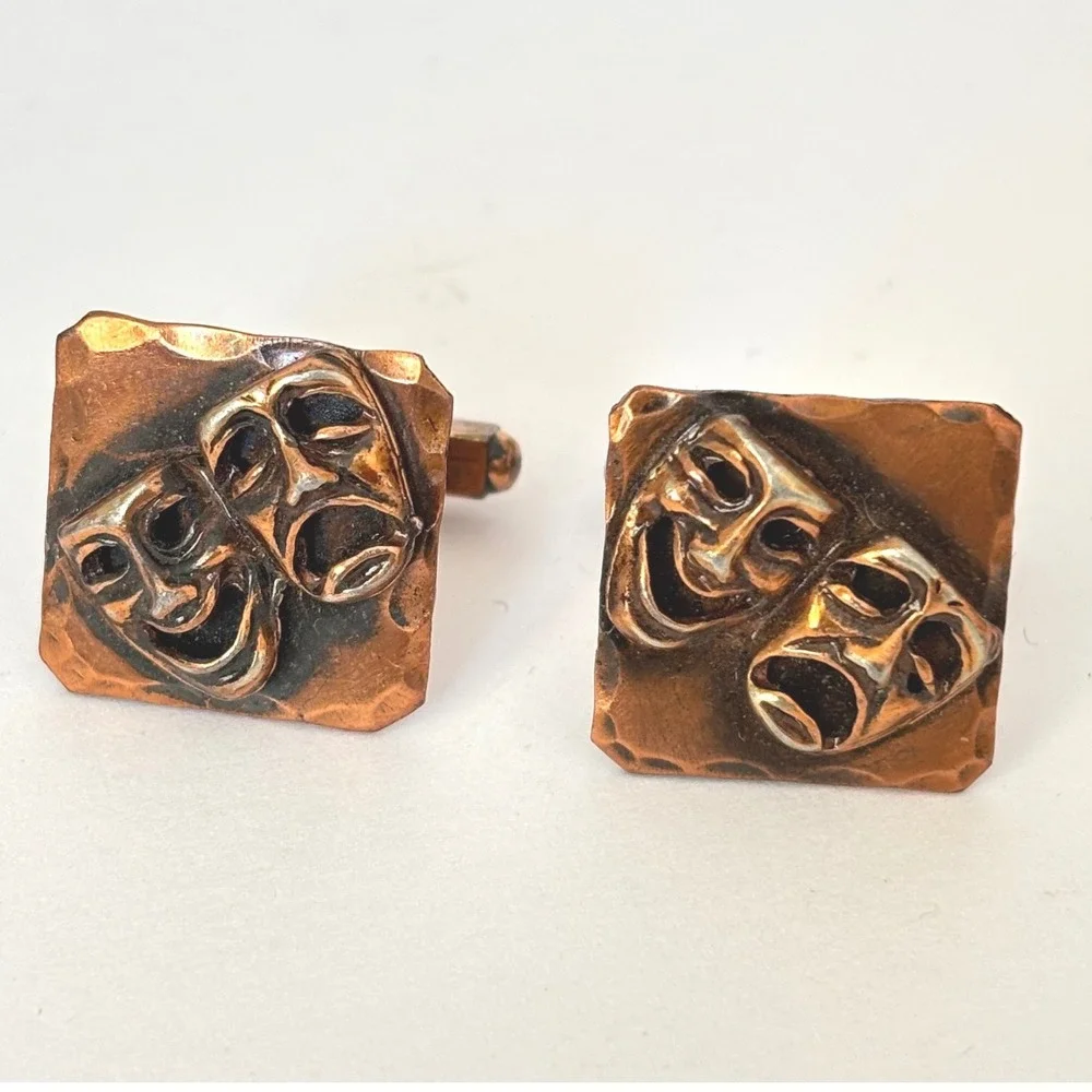 Vintage Cufflinks Copper Theater Masks Cufflinks‎ Comedy Tragedy Drama Artisitic